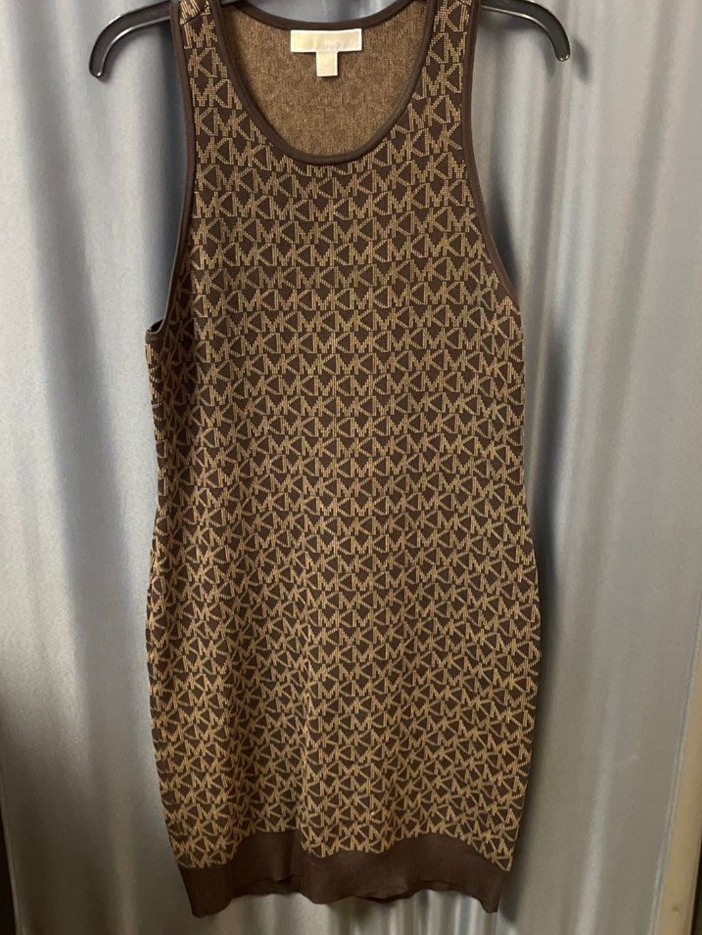 MICHAEL Michael Kors Brown MK Logo Monogram Knit Sleeveless Tank Dress Size XL